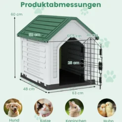 Kunststoff-Hundehütte Tierunterkunft mit abschließbarer Metalltür Belüftungsschlitzen & geneigtem Dach