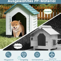 Kunststoff-Hundehütte Tierunterkunft mit abschließbarer Metalltür Belüftungsschlitzen & geneigtem Dach