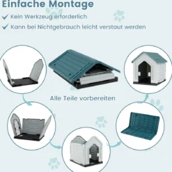 Kunststoff-Hundehütte Tierunterkunft mit abschließbarer Metalltür Belüftungsschlitzen & geneigtem Dach