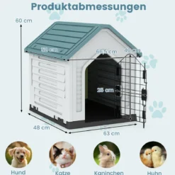 Kunststoff-Hundehütte Tierunterkunft mit abschließbarer Metalltür Belüftungsschlitzen & geneigtem Dach