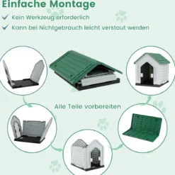 Kunststoff-Hundehütte Tierunterkunft mit abschließbarer Metalltür Belüftungsschlitzen & geneigtem Dach