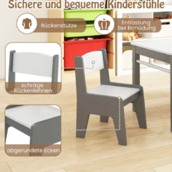 Kunsttisch- und Stuhlset für Kinder Zeichentisch mit 2 Stühlen Papierrolle und Papierrollenhalter Grau/Natur/Weiß