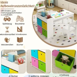 Kunsttisch- und Stuhlset für Kinder Zeichentisch mit 2 Stühlen Papierrolle und Papierrollenhalter Grau/Natur/Weiß