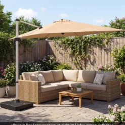 Kurbelschirmständer mit Rollen HDPE 105cm quadratisch füllbar für Garten Terrasse Poolbereich Schwarz