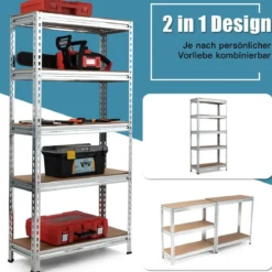 Lagerregal mit 5 Verstellbare Ablagen Schwerlastregal bis 500 kg Belastbar 150 x 75 x 30 cm