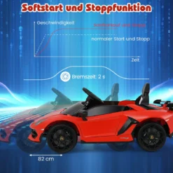Lamborghini Elektroauto für Kinder Kinderfahrzeug mit 2,4G Fernbedienung & LED Scheinwerfer Elektrofahrzeug 3-5 km/h Rot