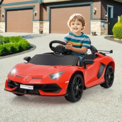 Lamborghini Elektroauto für Kinder Kinderfahrzeug mit 2,4G Fernbedienung & LED Scheinwerfer Elektrofahrzeug 3-5 km/h Rot