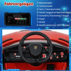 Lamborghini Elektroauto für Kinder Kinderfahrzeug mit 2,4G Fernbedienung & LED Scheinwerfer Elektrofahrzeug 3-5 km/h Rot