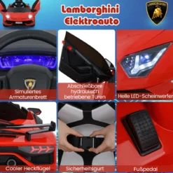 Lamborghini Elektroauto für Kinder Kinderfahrzeug mit 2,4G Fernbedienung & LED Scheinwerfer Elektrofahrzeug 3-5 km/h Rot
