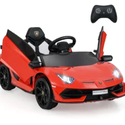 Lamborghini Elektroauto für Kinder Kinderfahrzeug mit 2,4G Fernbedienung & LED Scheinwerfer Elektrofahrzeug 3-5 km/h Rot