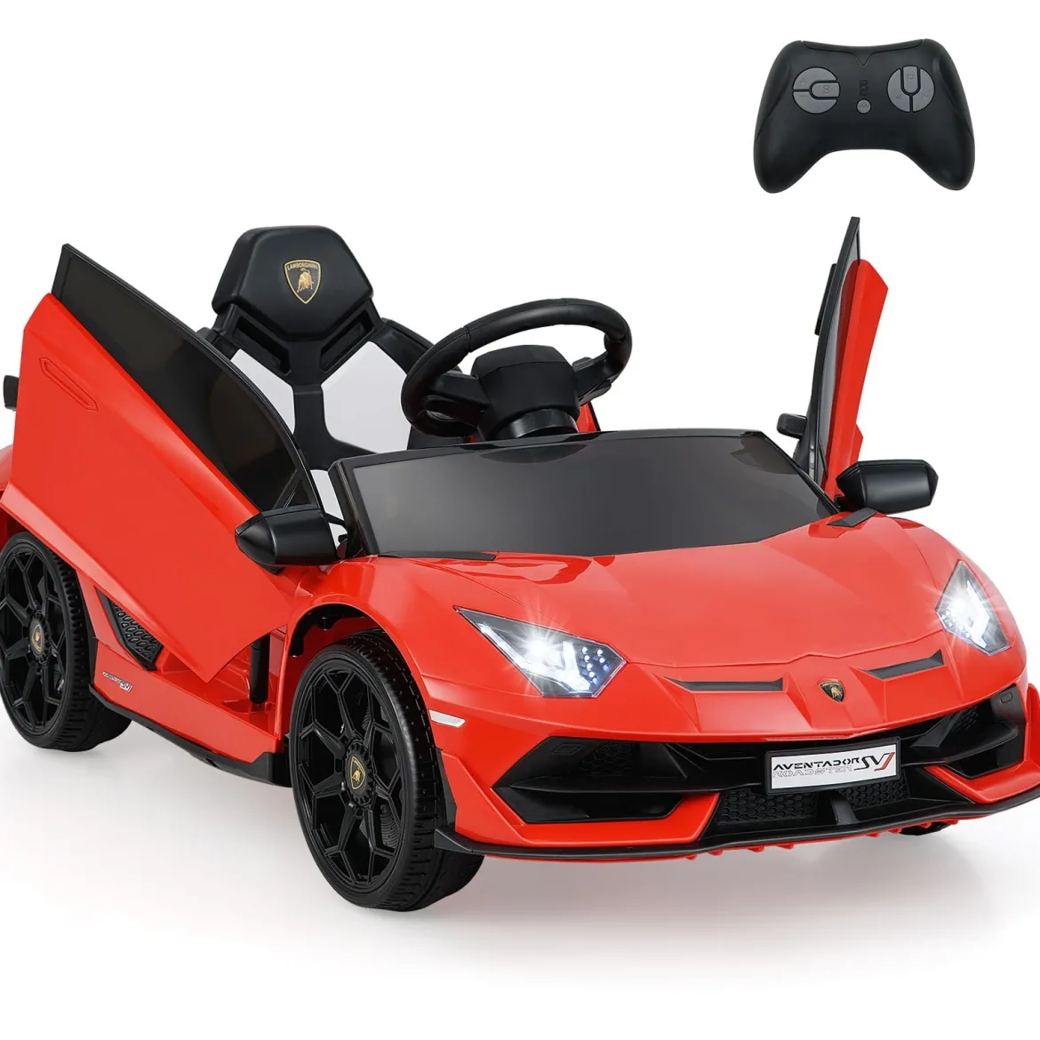 Lamborghini Elektroauto für Kinder Kinderfahrzeug mit 2,4G Fernbedienung & LED Scheinwerfer Elektrofahrzeug 3-5 km/h Rot