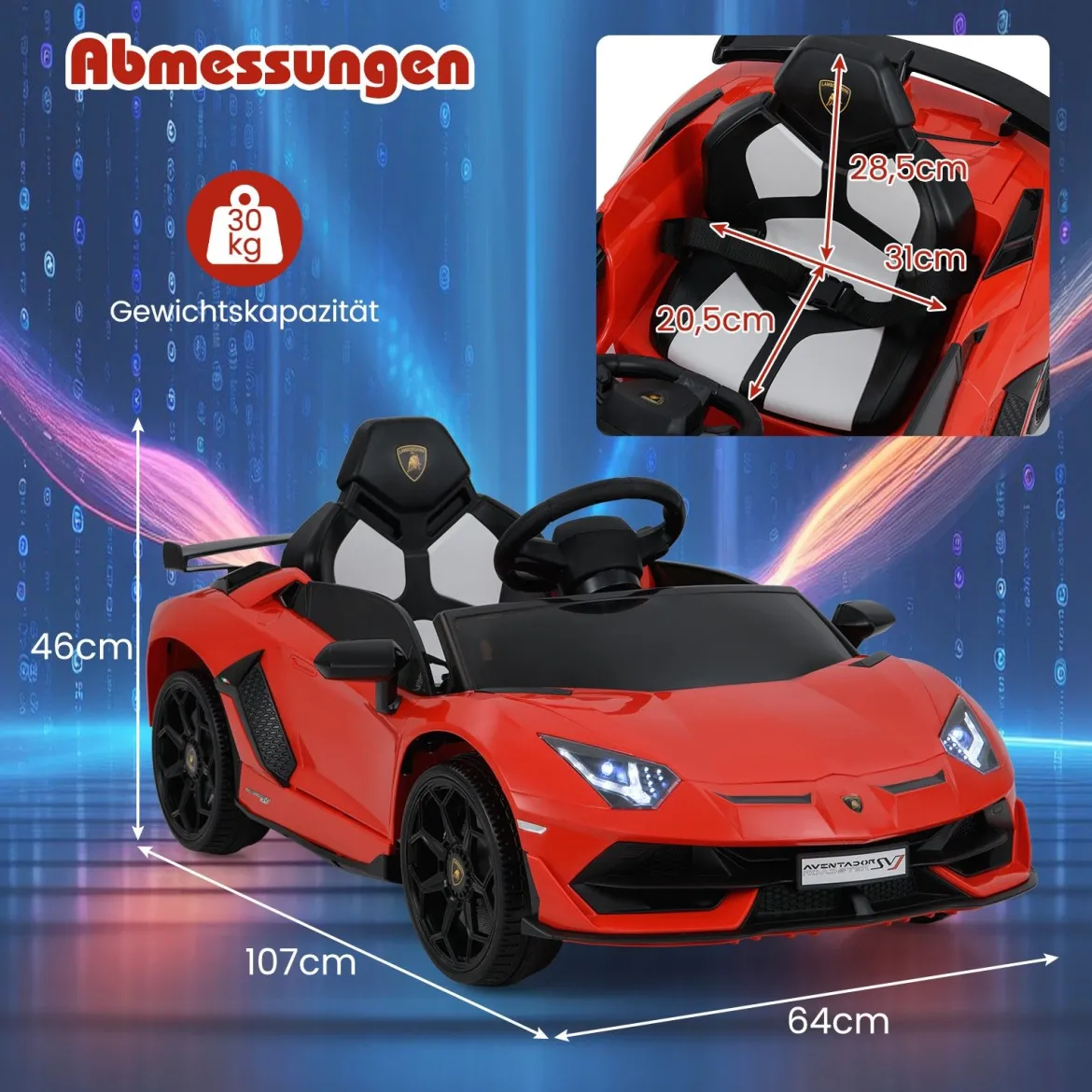 Lamborghini Elektroauto für Kinder Kinderfahrzeug mit 2,4G Fernbedienung & LED Scheinwerfer Elektrofahrzeug 3-5 km/h Rot