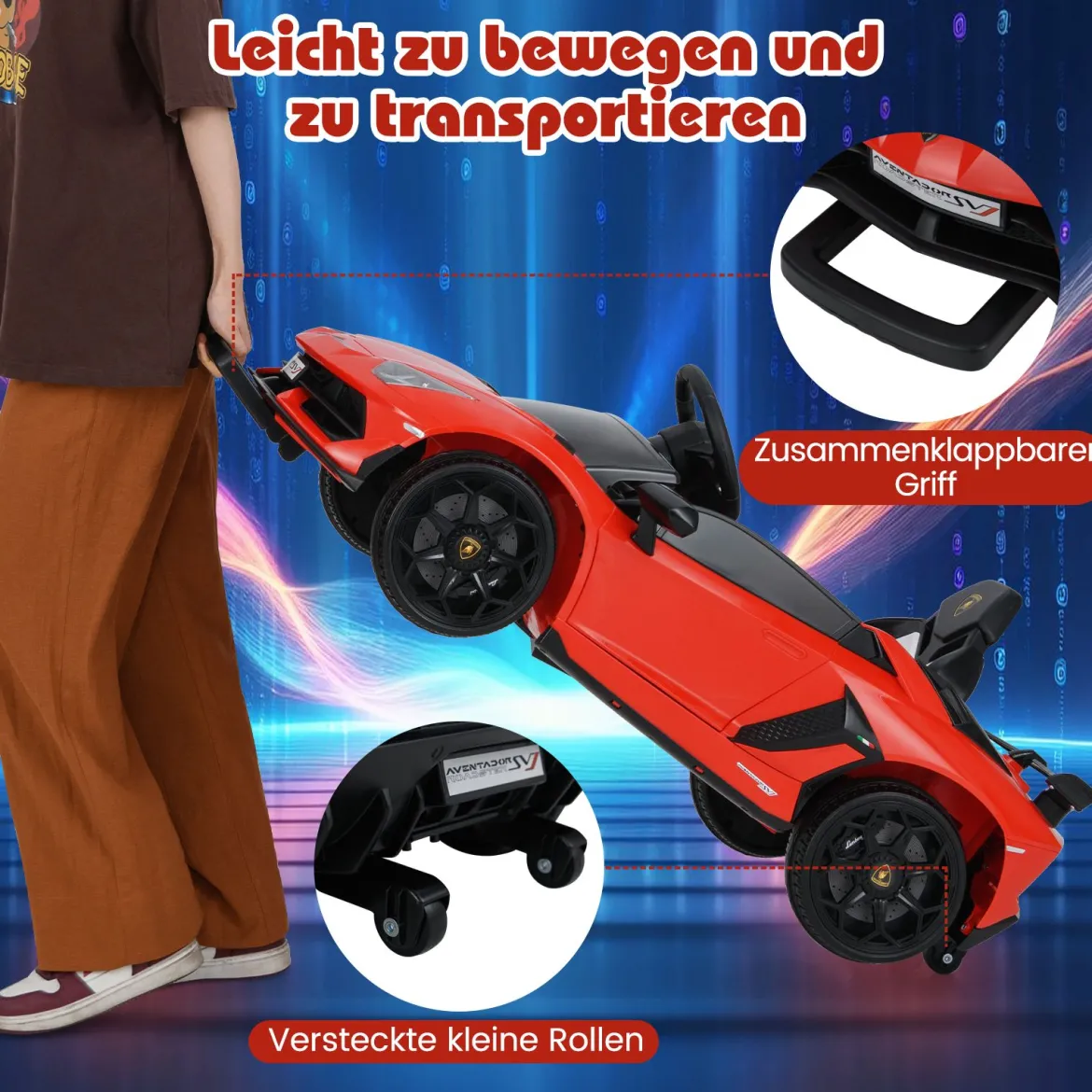 Lamborghini Elektroauto für Kinder Kinderfahrzeug mit 2,4G Fernbedienung & LED Scheinwerfer Elektrofahrzeug 3-5 km/h Rot