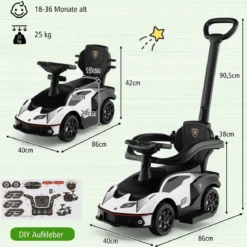 Lamborghini Rutschauto Rutschfahrzeug mit Schiebstange & Stauraum Schiebeauto mit Lenkrad Weiß