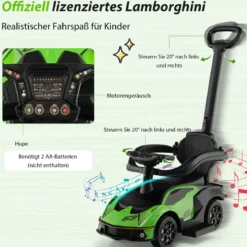 Lamborghini Rutschauto Rutschfahrzeug mit Schiebstange & Stauraum Schiebeauto mit Lenkrad Grün