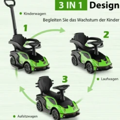 Lamborghini Rutschauto Rutschfahrzeug mit Schiebstange & Stauraum Schiebeauto mit Lenkrad Grün