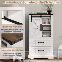 Landhausstil Badezimmer Bodenschrank Aufbewahrungsschrank mit verschiebbarer Scheunentür verstellbare Regale Weiß