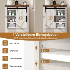 Landhausstil Badezimmer Bodenschrank Aufbewahrungsschrank mit verschiebbarer Scheunentür verstellbare Regale Weiß