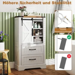 Landhausstil Badezimmer Bodenschrank Aufbewahrungsschrank mit verschiebbarer Scheunentür verstellbare Regale Weiß