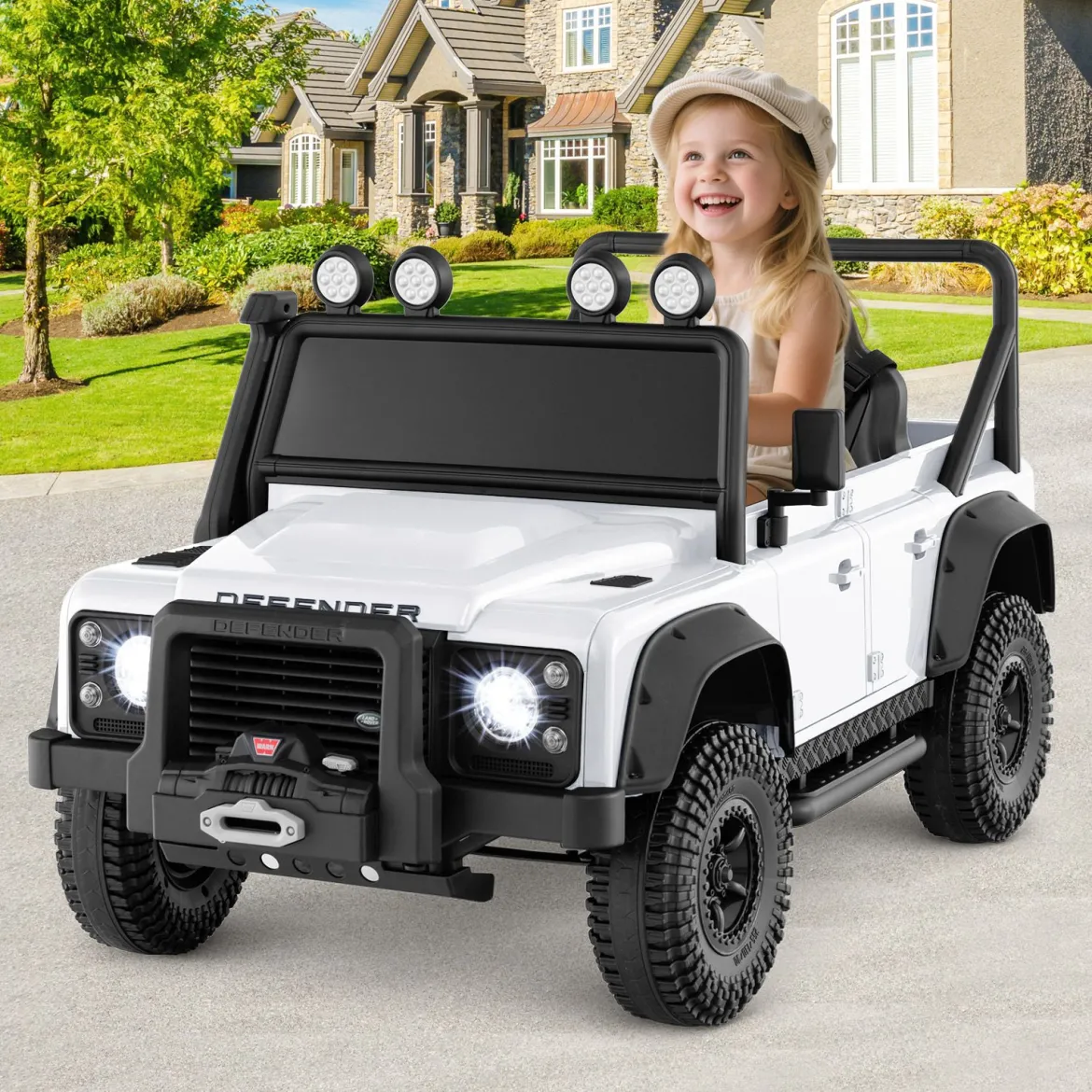 Land Rover Defender Elektroauto Kinder Elektrofahrzeug mit Eltern-Fernbedienung Weiß