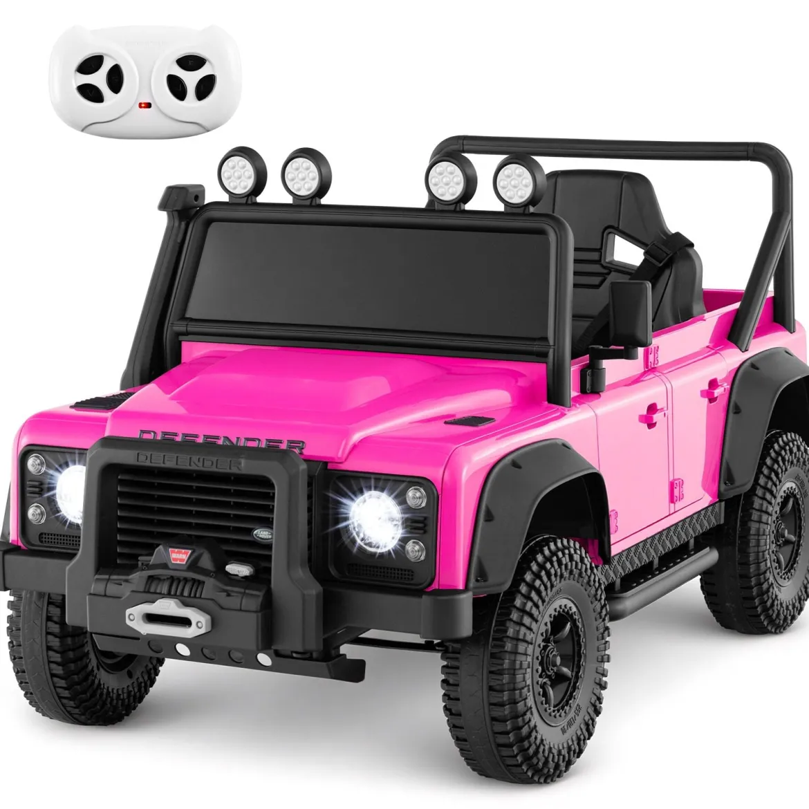 Land Rover Defender Elektroauto Kinder Elektrofahrzeug mit Eltern-Fernbedienung Vollfederung Scheinwerfern Rosa