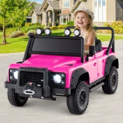Land Rover Defender Elektroauto Kinder Elektrofahrzeug mit Eltern-Fernbedienung Vollfederung Scheinwerfern Rosa