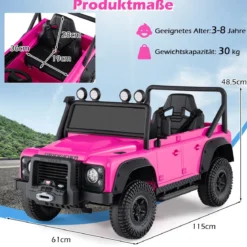 Land Rover Defender Elektroauto Kinder Elektrofahrzeug mit Eltern-Fernbedienung Vollfederung Scheinwerfern Rosa