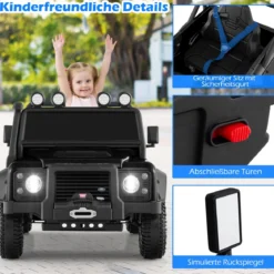 Land Rover Defender Elektroauto Kinder Elektrofahrzeug mit Eltern-Fernbedienung Schwarz