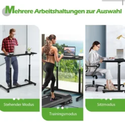 Laptoptisch Computertisch mit 4 Rollen Höhenverstellbar 95 x 52 x 70 - 107 cm Schwarz