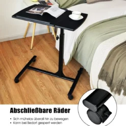 Laptoptisch Höhenverstellbarer Betttisch mit Rollen 64 x 45 x 71-93 cm Schwarz