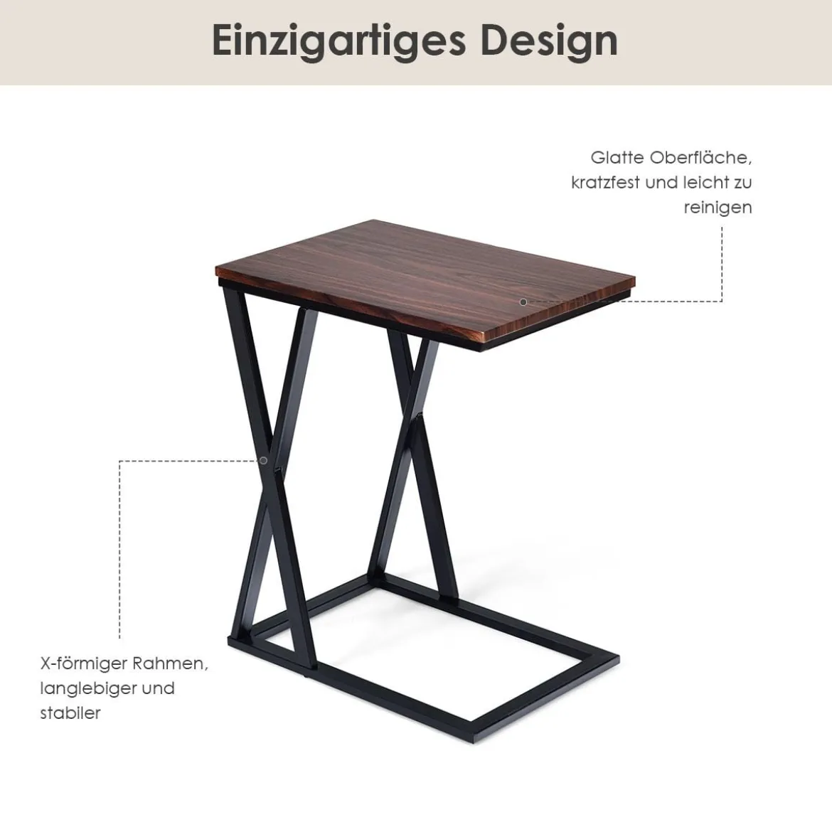 Laptoptisch Kleiner Beistelltisch Kaffeetisch Braun 50 x 34,5 x 60 cm