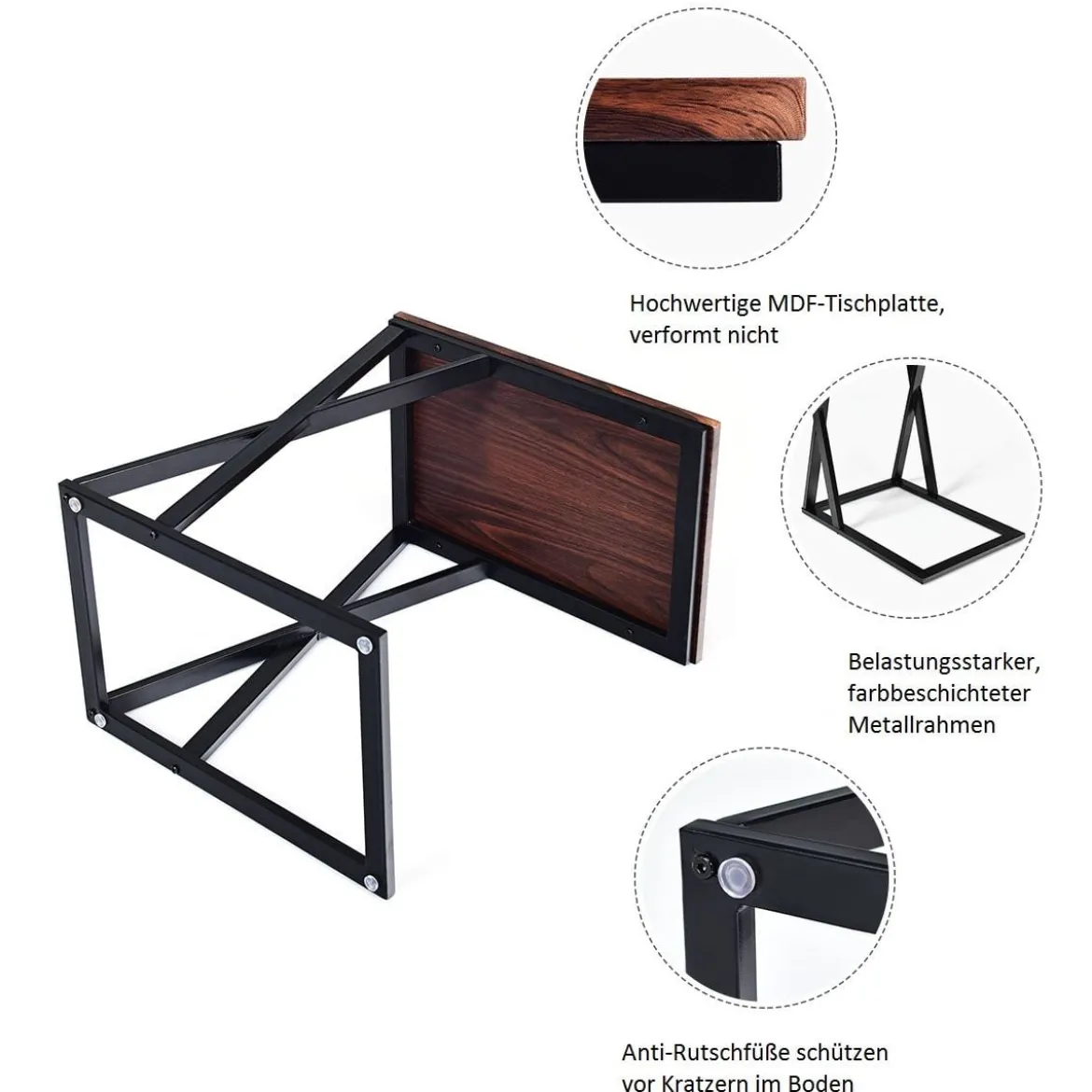 Laptoptisch Kleiner Beistelltisch Kaffeetisch Braun 50 x 34,5 x 60 cm