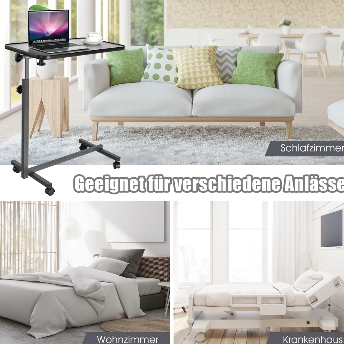 Laptoptisch Laptopständer Notebooktisch Ablagetisch Pflegetisch Beistelltisch Grau