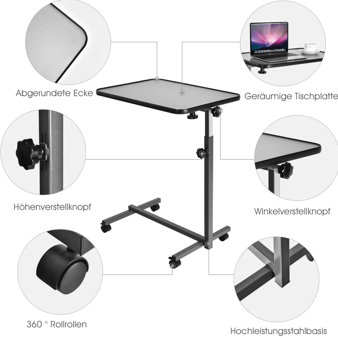 Laptoptisch Laptopständer Notebooktisch Ablagetisch Pflegetisch Beistelltisch Grau