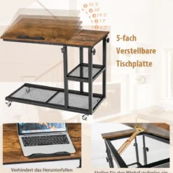 Laptoptisch mit Höhen- und Neigungsverstellbar 3 Ebenen Beistelltisch Vintage