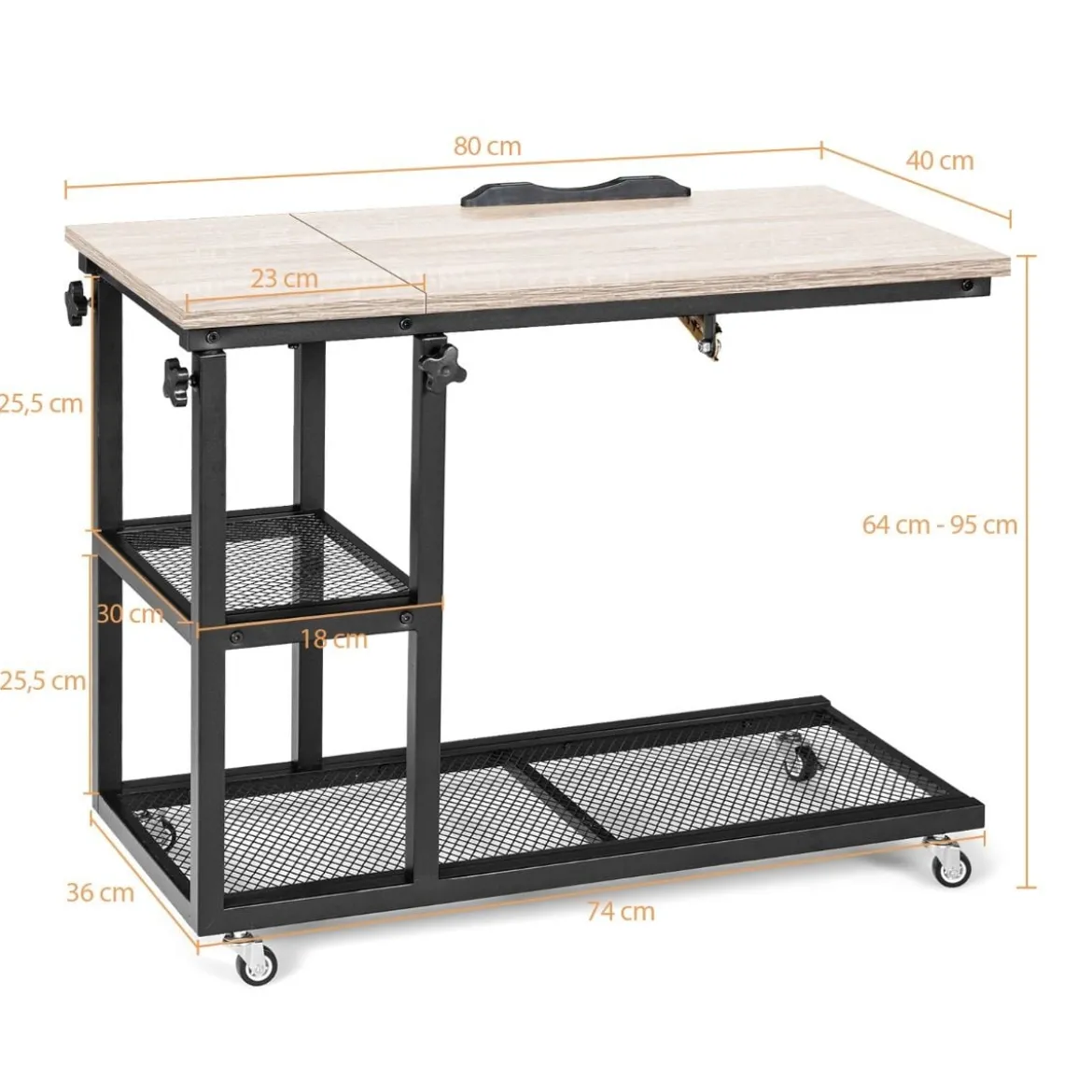 Laptoptisch mit Lagerung Beistelltisch mit Höhen- & Neigungsverstellbar 80 x 40 x 95 cm Natur