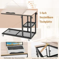 Laptoptisch mit Lagerung Beistelltisch mit Höhen- & Neigungsverstellbar 80 x 40 x 95 cm Natur
