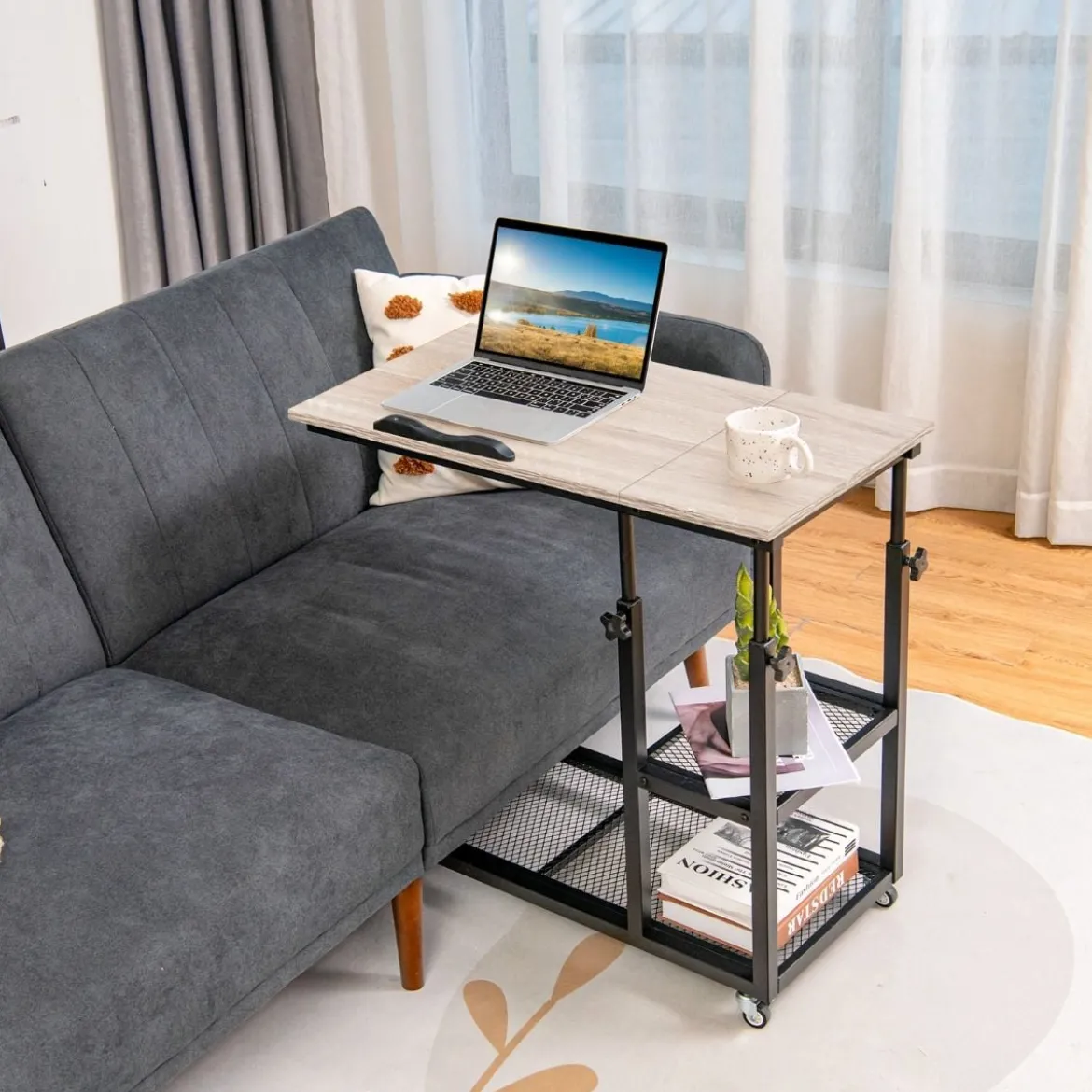 Laptoptisch mit Lagerung Beistelltisch mit Höhen- & Neigungsverstellbar 80 x 40 x 95 cm Natur