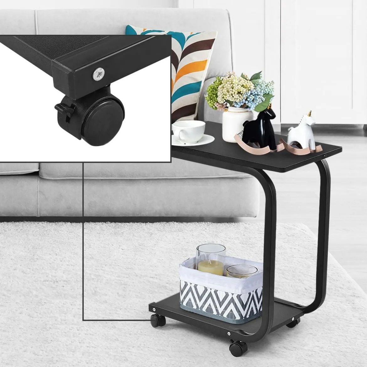 Laptoptisch Notebooktisch Pflegetisch mit Rollen Schwarz 50 x 30 x 59 cm Eisen