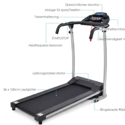 Laufband klappbares elektrisches Laufband leises Laufband 123 x 51 x 113 cm Schwarz