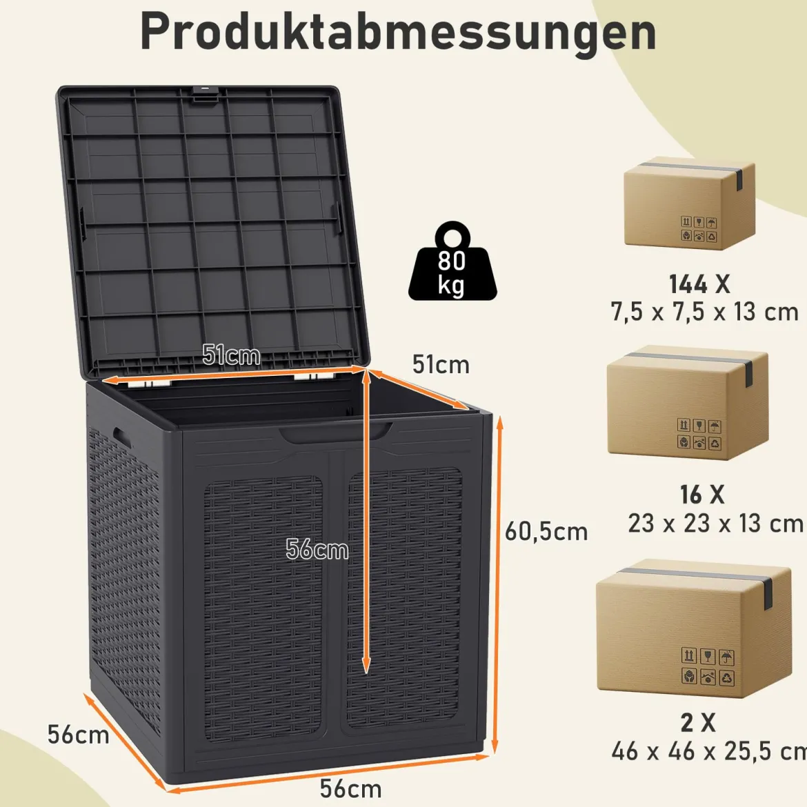 145 L Aufbewahrungsbox mit PP-Deckel & Rattanmuster Outdoor Aufbewahrungsbehälter Braun