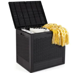 96 L Aufbewahrungsbox Outdoor Auflagenbox mit PP-Deck Rattanmustern & abschließbarem Deckel Braun