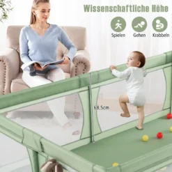Laufgitter Baby Laufstall mit 50 Bällen & 2 Türen & Atmungsaktivem Netz Laufgitterzelt 205 x 147 cm Grün
