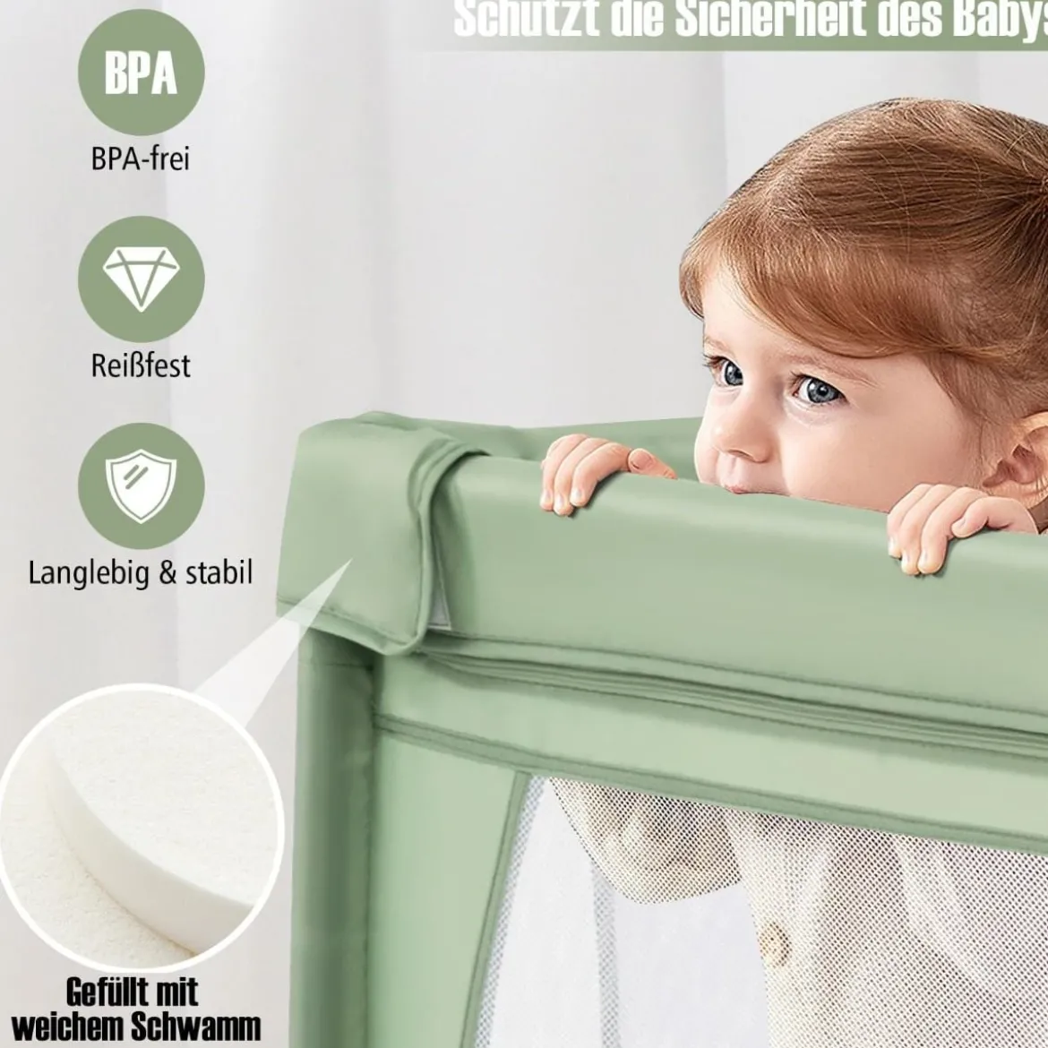 Laufgitter Baby Laufstall mit 50 Bällen & 2 Türen & Atmungsaktivem Netz Laufgitterzelt 205 x 147 cm Grün