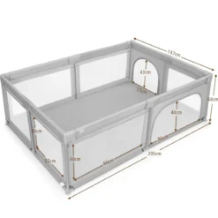 Laufgitter Baby Laufstall mit 50 Bällen & 2 Türen & Atmungsaktivem Netz 205 x 147 x 68 cm Grau