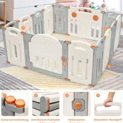 Laufgitter Faltbar Baby Krabbelgitter Absperrgitter Schutzgitter Beige und Grau