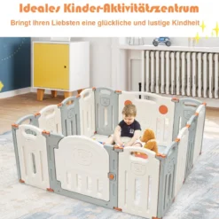 Laufgitter Faltbar Baby Krabbelgitter Absperrgitter Schutzgitter Beige und Grau