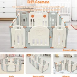 Laufgitter Faltbar Baby Krabbelgitter Absperrgitter Schutzgitter Beige und Grau