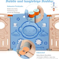 Laufgitter mit Tür und Spielzeugboard Baby Laufstall faltbar Absperrgitter aus Kunststoff Blau