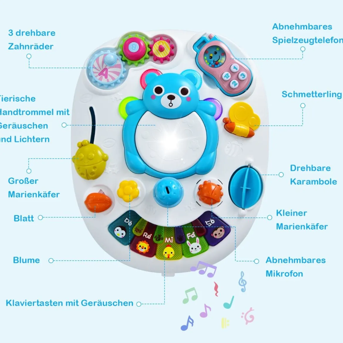 Lauflernhilfe mit Abnehmbarer Spieltafel & Musik & Lichter Pädagogisch Blau